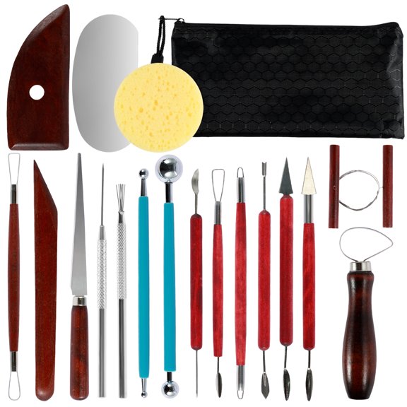 Evjurcn 18Pcs Clay Scultping Tool Set Wooden Pottery Carving Tool Kits Multipurpose Clay Carving Tools Double-End Polymer Clay Tools for Engraving Modeling Embossing Shaping Art DIY