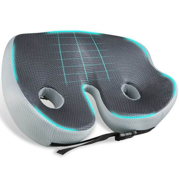 Seat Cushion for Office Chair, Car Seat, Memory Foam Cushion Ergonomic Seat Cushion Butt Pillow with Adjustable Strap&Washable Cover, Coccyx Cushion for Sciatica, Hip, Tailbone Pain Relief, Gray