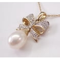 thumbnail image 3 of ORLOV DIAMONDS 14K Yellow Gold Plated 3Ct Pear Cut Pearl Bow Tie Dangle Charm Pendant Free Chain, 3 of 5