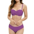 thumbnail image 1 of Trajes de baño Amzcrzy Tankini para mujer, trajes de baño, trajes de baño, bikini con control de abdomen para mujer, traje de baño de bikini con tirantes sin espalda de color sólido morado, M, 1 of 8