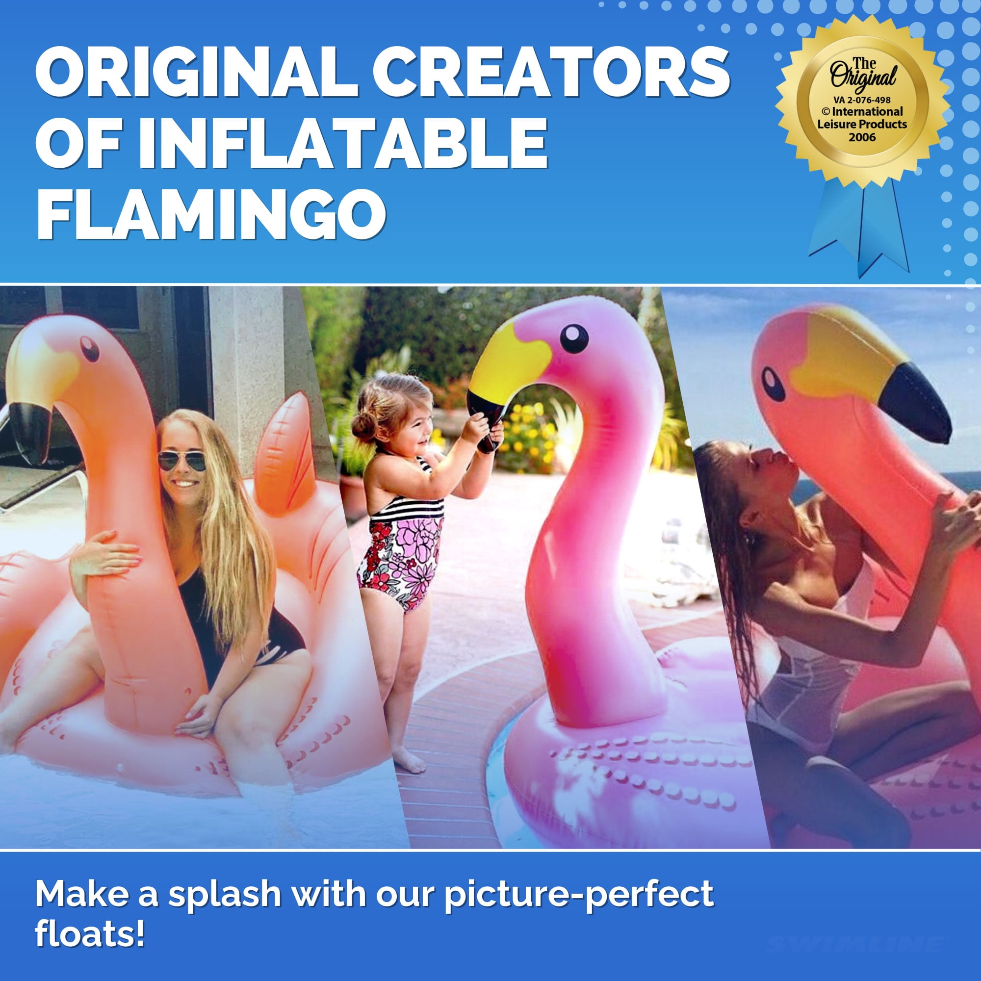 SWIMLINE ORIGINAL 90627 Giant Inflatable Flamingo Pool Float Floatie Ride-On Lounge W/ Stable Legs Wings Large Rideable Blow Up Summer Beach Swimming Party Lounge Big Raft Tube Decoration Toys Kids