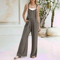 thumbnail image 5 of QATAINLAV Womens Bib Overalls with Pockets Solid Casual Linen Jumpsuits Loose Fit Flowy Wide Leg Long Rompers Summer Sleeveless One Piece Pants Khaki XXL Prime Today, 5 of 9