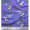 thumbnail image 1 of Soimoi Purple Georgette Viscose Fabric Plam Tree,Chair & Girl Beach Printed Craft Fabric by the Yard 42 Inch Wide, 1 of 1