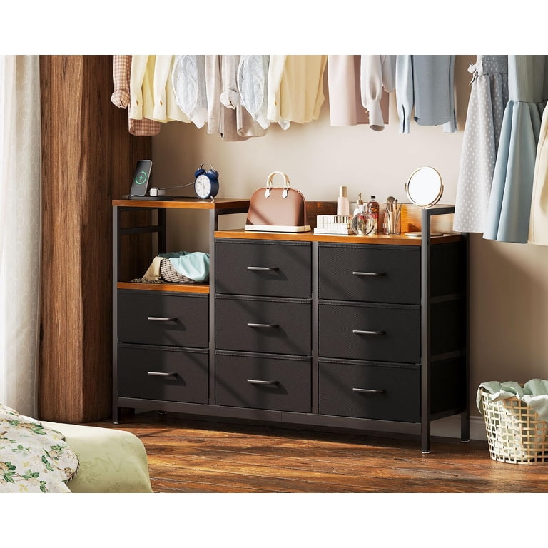walmart joqixon 8-drawer dresser Joqixon 8-Drawer Dresser with Built-in Power Outlet, Wooden Shelves for  Bedroom Storage Organization - Non-Woven Fabric Design
