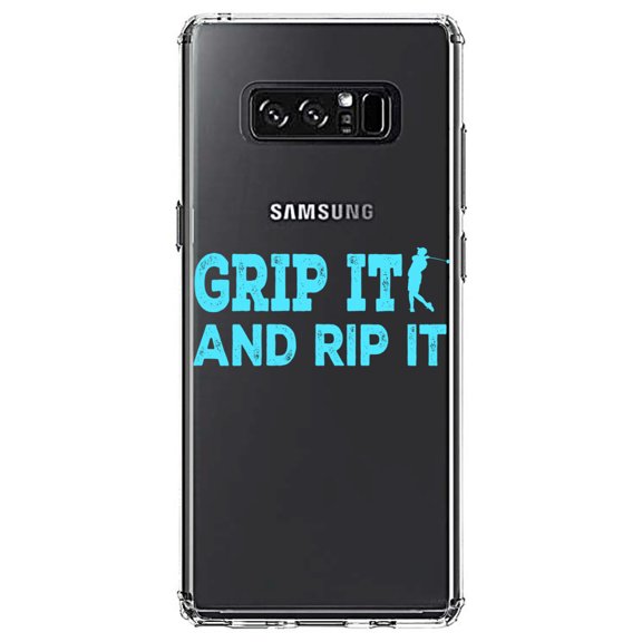 DistinctInk Clear Shockproof Hybrid Case for Samsung Galaxy Note 8 - TPU Bumper Acrylic Back Tempered Glass Screen Protector - Golf Grip It And Rip It
