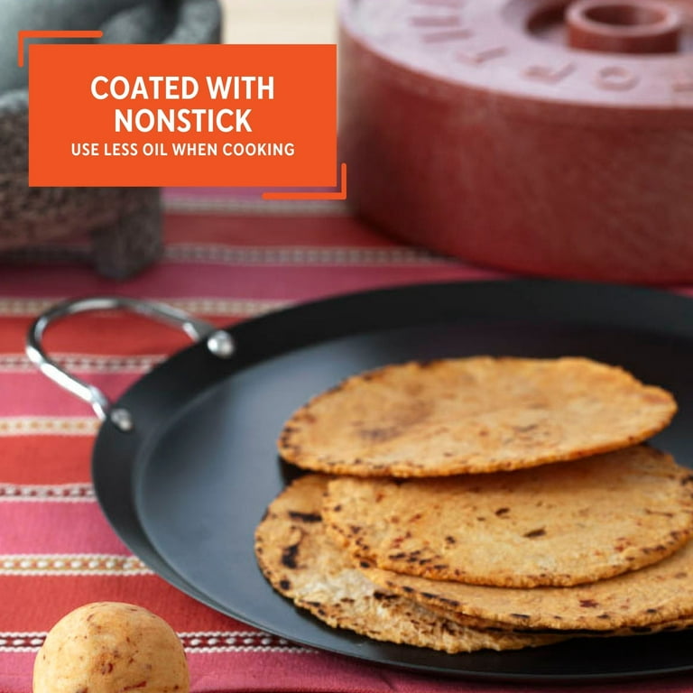 Alpine Cuisine Nonstick Round Comal 9.5-Inch - Black Carbon Steel Tort