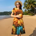 thumbnail image 4 of Fotbe Robe Jaune Profond Motif Tournesol Coloré Décontractée Mode Femme Manches Courtes Robe Maxi Robe T-Shirt Rayée Longue à Blocs de Couleur, 4 of 6