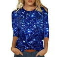 thumbnail image 2 of QHWAUAKFBN T Shirts For Women Trendy Loose Fit Three Quarter Sleeve Sequined Round Neck Loose Printed Tshirts Top, 2 of 5