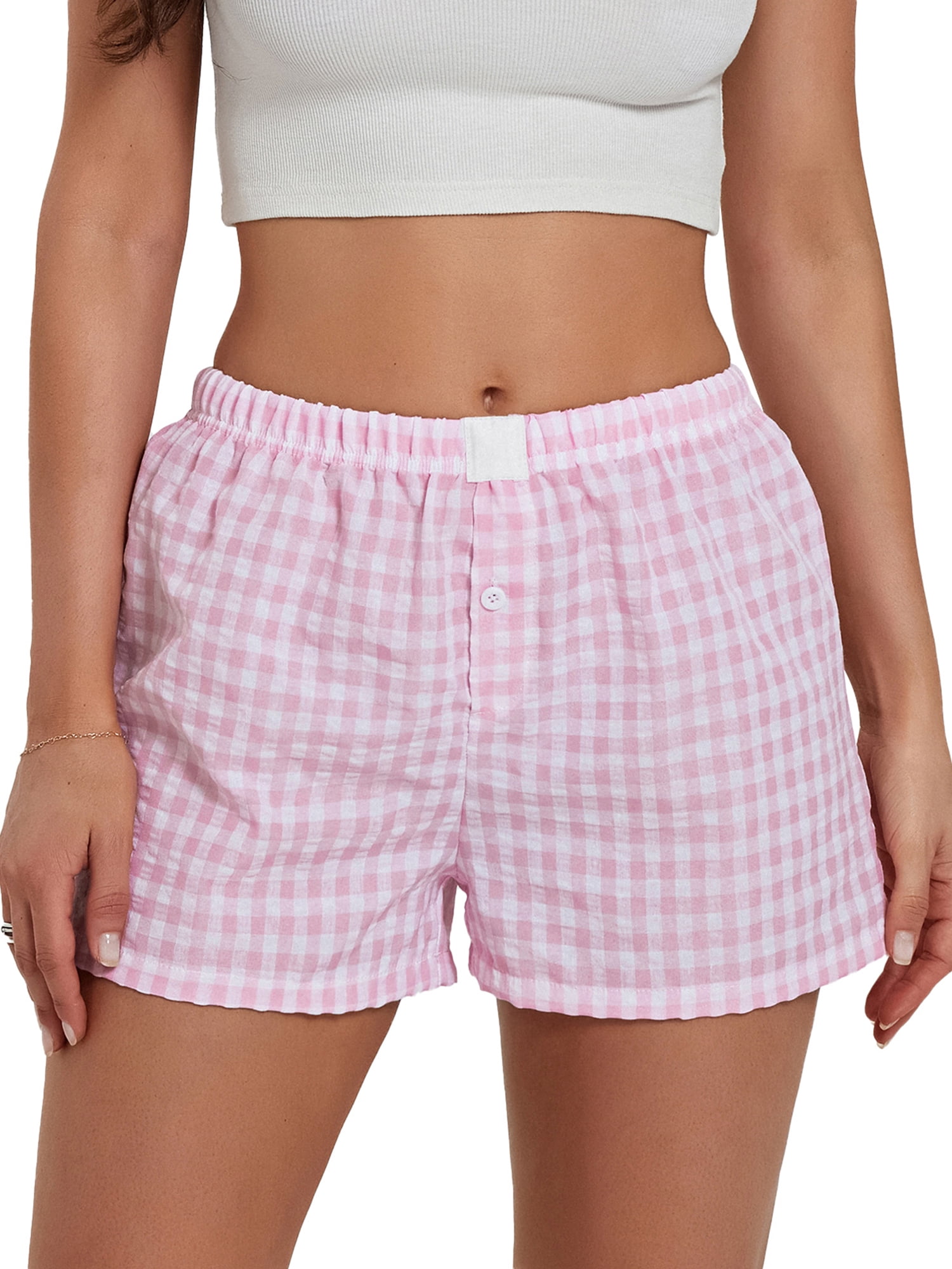 Boxer Femme Taille Haute élastique - Short Vichy à Carreaux Jambe Large - Micro Short D'été Décontracté Pour Maison Yoga - 8