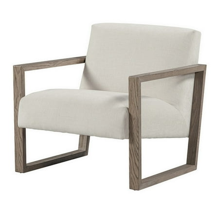 Benjara Cvi 31" Armchair- Cushioned Seat- Taupe Framed Legs- Beige Upholstery
