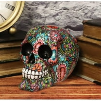 Ebros Gift Day of the Dead Sugar Skull Garden Statue, Color Beads & Floral Tattoo Design