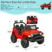 Erinnyees Ride on Jeep Car 12V Kids Electric Vehicles with Parent Remote Control, Safety Belt,Forward and Reverse Functions,Battery Powered,Spring Suspension,Music and Lights-Red