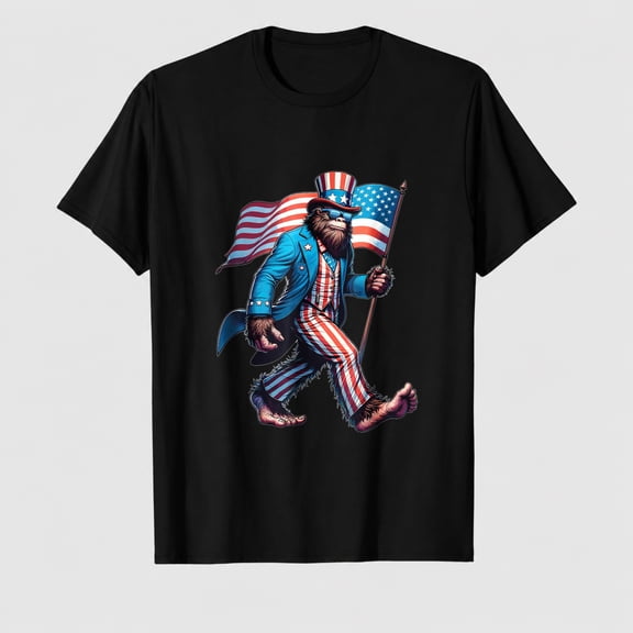 Bigfoot 4th Of July Tshirts4th of July Bigfoot Sasquatch Patriotic American Flag T-Shirt