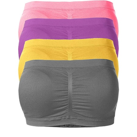 

Ladies Basic 7 Seamless Padded Tube Top Sports & Fitness Bra Bandeau (4PK: Neon Pink/Plum/Yellow/Charcoal One Size Fits All(S-L))