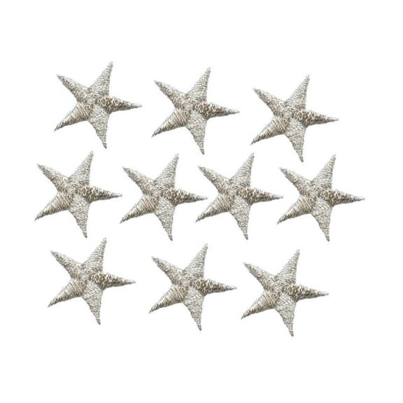 (PACK of 10 PIECES) 2-3/8" Silver Star - Iron on Applique/Embroidered Patch