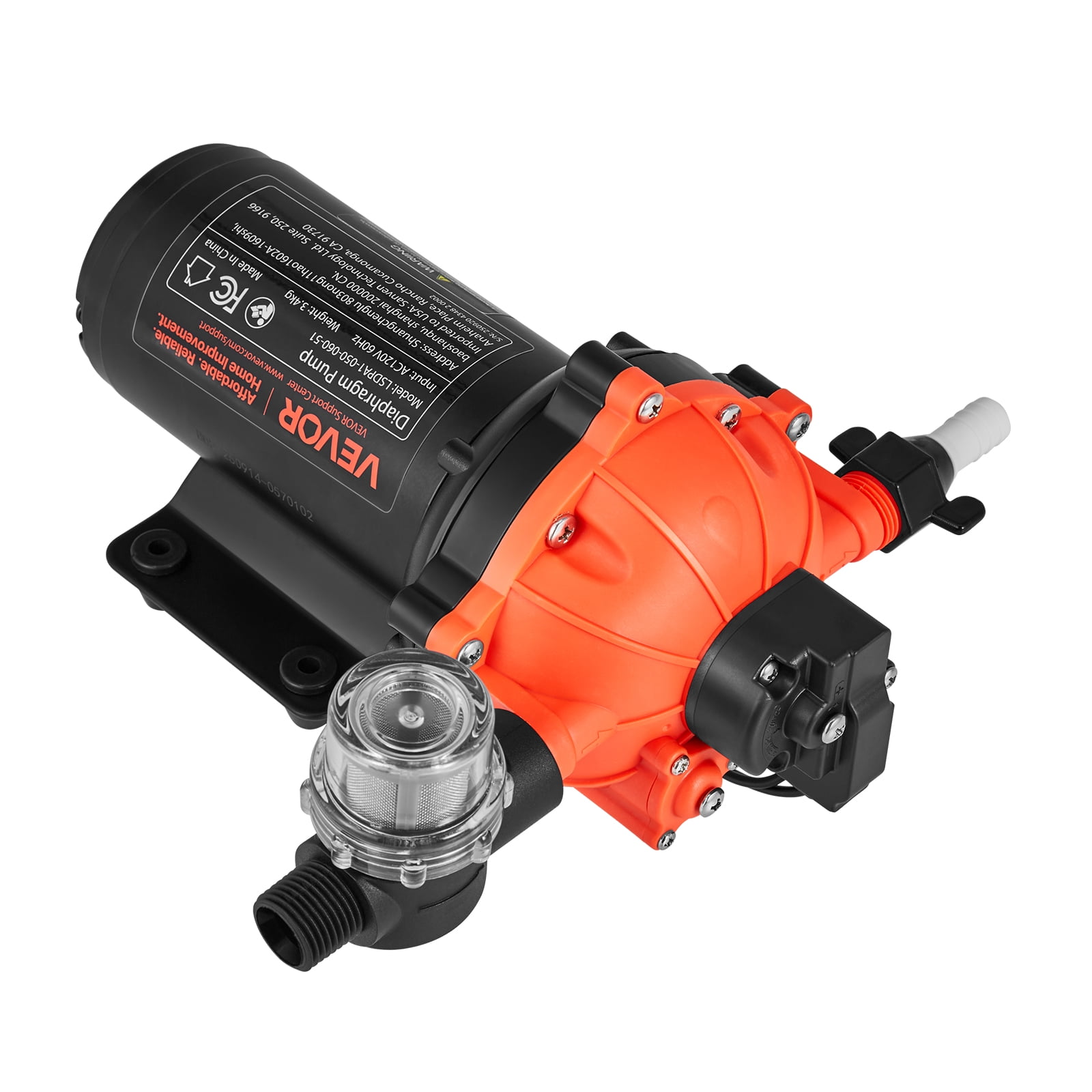 VEVOR Water Pressure Pump, 110V AC 5 GPM, 5-Chamber on Demand Electric Diaphragm Water Transfer Pump, 60 PSI Max Pressure, Automatic Pressure Switch, for Home Kitchen Garden Irrigation Car Washing