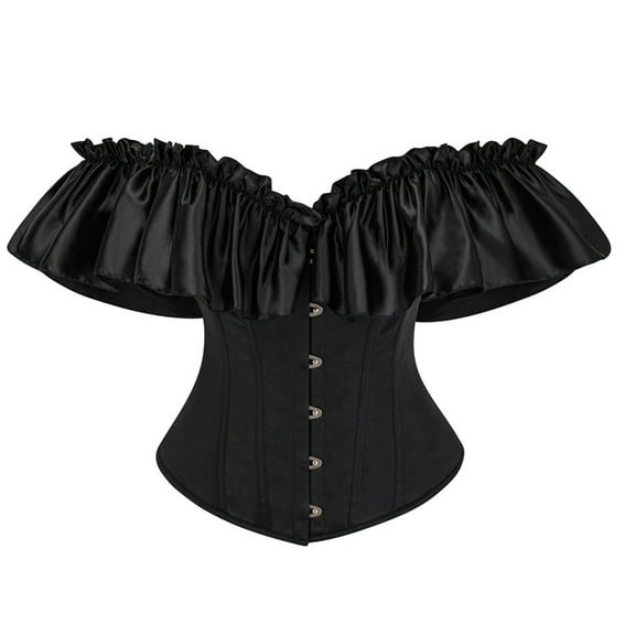 Women's Colored Satin Lace Court Corset Shapewear with Waist Cinching and Body Hugging Design, Can Be Worn Outside for Parties and Everyday Fashion,Black,L