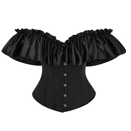 Off The Shoulder Corset Top Dreay Womens Vintage Off Shoulder Corset Bustier Lace Up Boned Overbust Corset Renaissance Corset Tops for Women 09-Black S