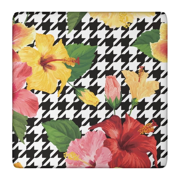 Square Fitted Tablecloth with Elastic Edge Featuring Tropical Floral and Summer Beach Prints, Waterproof Vinyl, Backed for Table Protection, Perfect for Outdoor Use