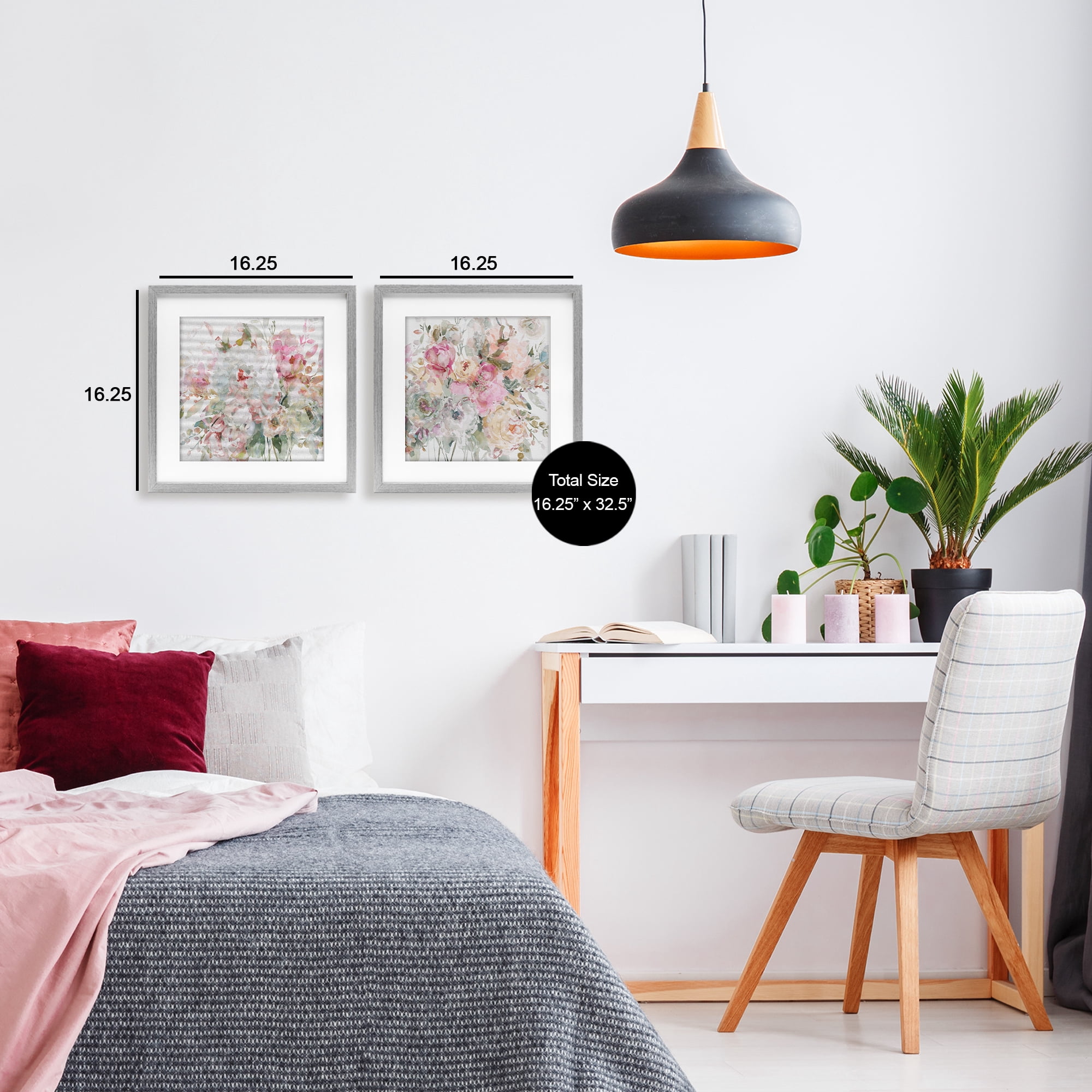 Stupell Industries Romantic Blush Botanicals 2 Piece Gray Framed Print Under Glass Set, design by Carol Robinson