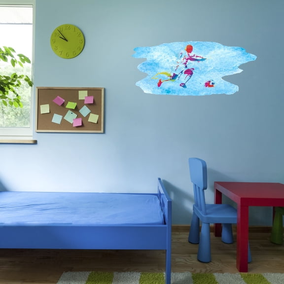 Sports Watercolor Wall Decals for Kids Room - Blue Background Sports Themed Art Design Football DIY & Creativity Boy Girl Bedroom Wall Water Color Sticker - Size: 10 In x 4 In