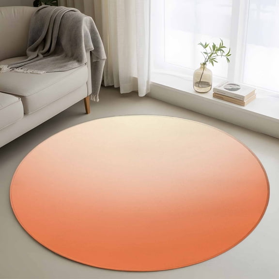Round Area Rug 4 Ft, Orange Ombre Washable Non-Slip Circle Carpet for Living Room/Bedroom, Modern Minimalist Gradient Aesthetic Low-Profile Crawling Mats Collection Rugs for Indoor