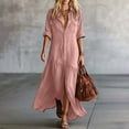 thumbnail image 3 of Lnmiateer Vintage Collared Long Sleeve Maxi Dress Ladies Loose Fit Front Split Hem Side Pockets Soft Casual Dress Autumn Winter Travel Outdoor Outfit, 3 of 3