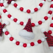 Holiday Time 14mm Red and White Wood Bead with Buffalo Santa Hat Christmas Decorative Garland, 6'