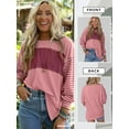 thumbnail image 5 of SLADYGLO Women Contrast Color Crew Neck Strip Print Long Sleeve Split Hem Top, 5 of 5