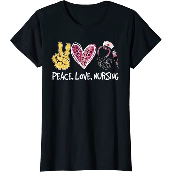 Peace Love Nursing Stethoscope Cute Nurse T-Shirt