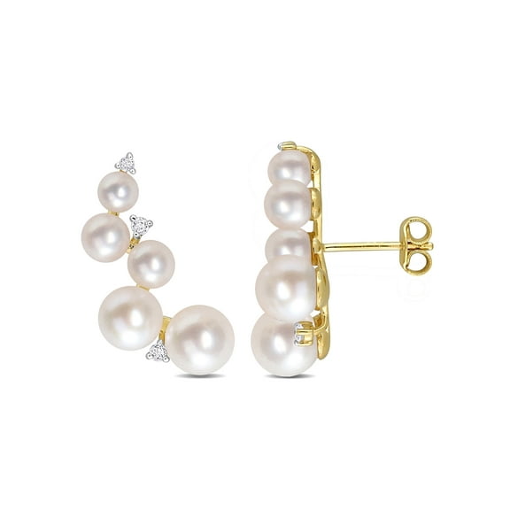 Everly Women's Cultured Pearl and Topaz Yellow Gold Plated Earrings