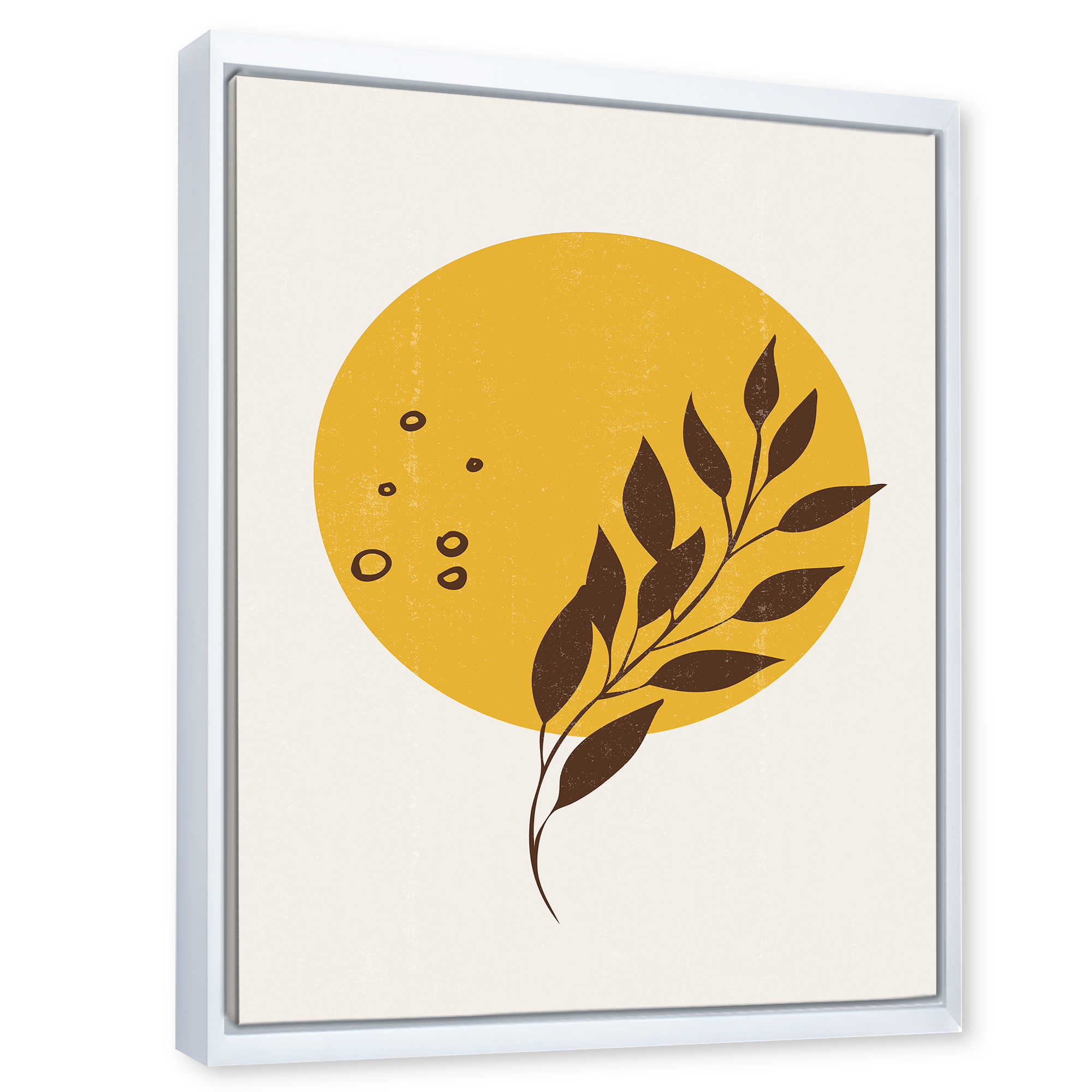 Designart 'Abstract Moon and Yellow Sun With Tropical Leaf II' Modern Framed Canvas Wall Art Print