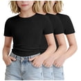 thumbnail image 4 of SGFCWSX Girls T Shirt 3 Pack Ribbed Knit Short Sleeve Crew Neck Cropped Slim Fit Casual Soft Basic Teens Daily Wear Tee Tops Black Size 14, 4 of 7