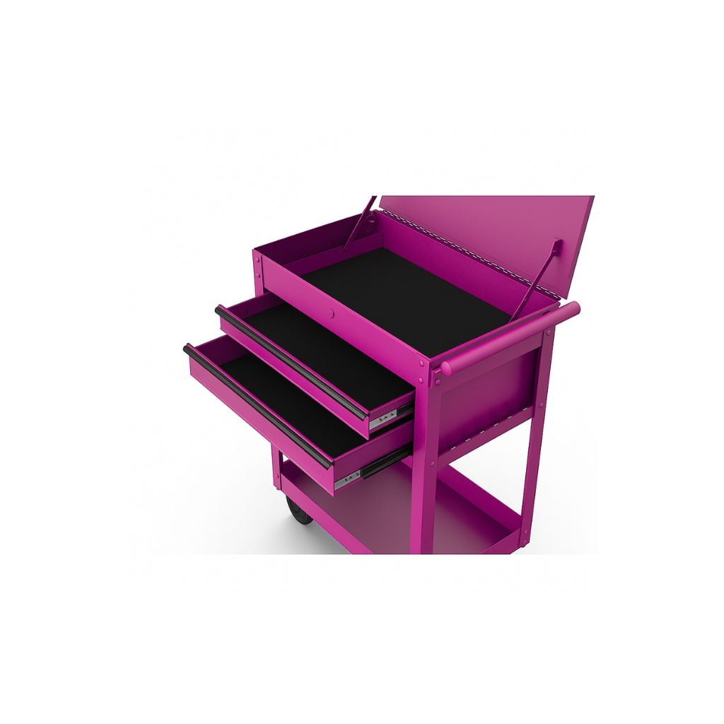 Hyper Tough 28-Inch Steel Tool Cart with Drawer, 500 lb Load Capacity, Pink Powder-Coated