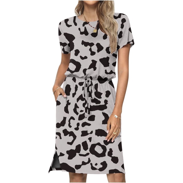 Fankiway Robe Décontractée à Manches Courtes Imprimée pour Femmes, Col Rond, avec Poches, Grande Taille, pour Femmes Rondes, Printemps 6256