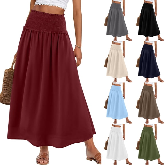 Wutalume Maxi Skirts for Women Flowy - High Waist Elastic Waist Solid Color Convertible Maxi Skirt Dress, 2-in-1 for Beach Vacation Summer Daily Wear,Army Green L