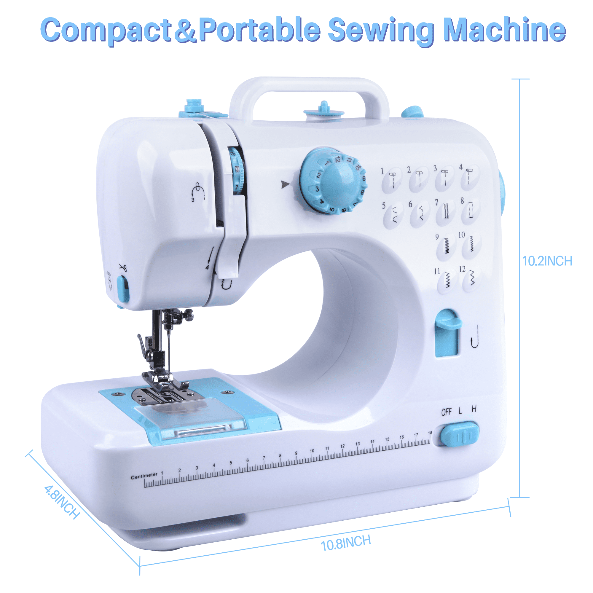 BCOOSS Sewing Machine for Beginner Multi-Functional Portable Machine with 12 Built-in Stitches,Blue