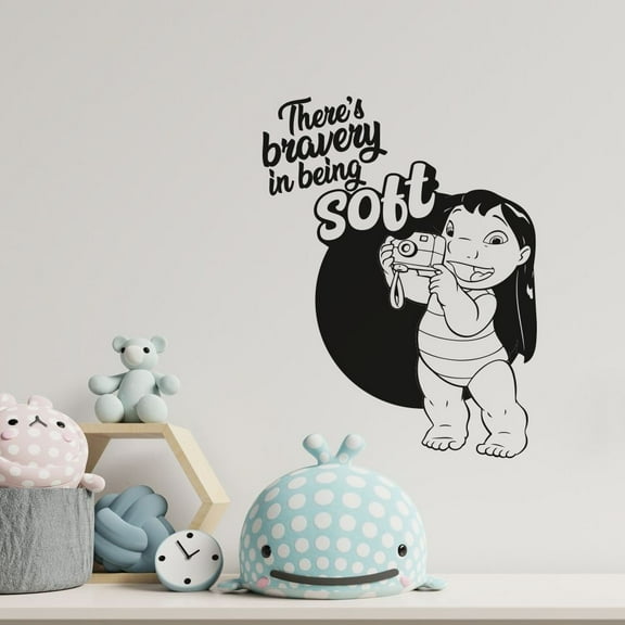 There's Bravery in Being Soft Lilo and Stitch Quote Cute Lilo Picture Taking Vinyl Wall Sticker Decal Art Décor Home Room Kids Room Boys Girls Room Lilo Stitch Living Room Decoration Size(10x8 inch)