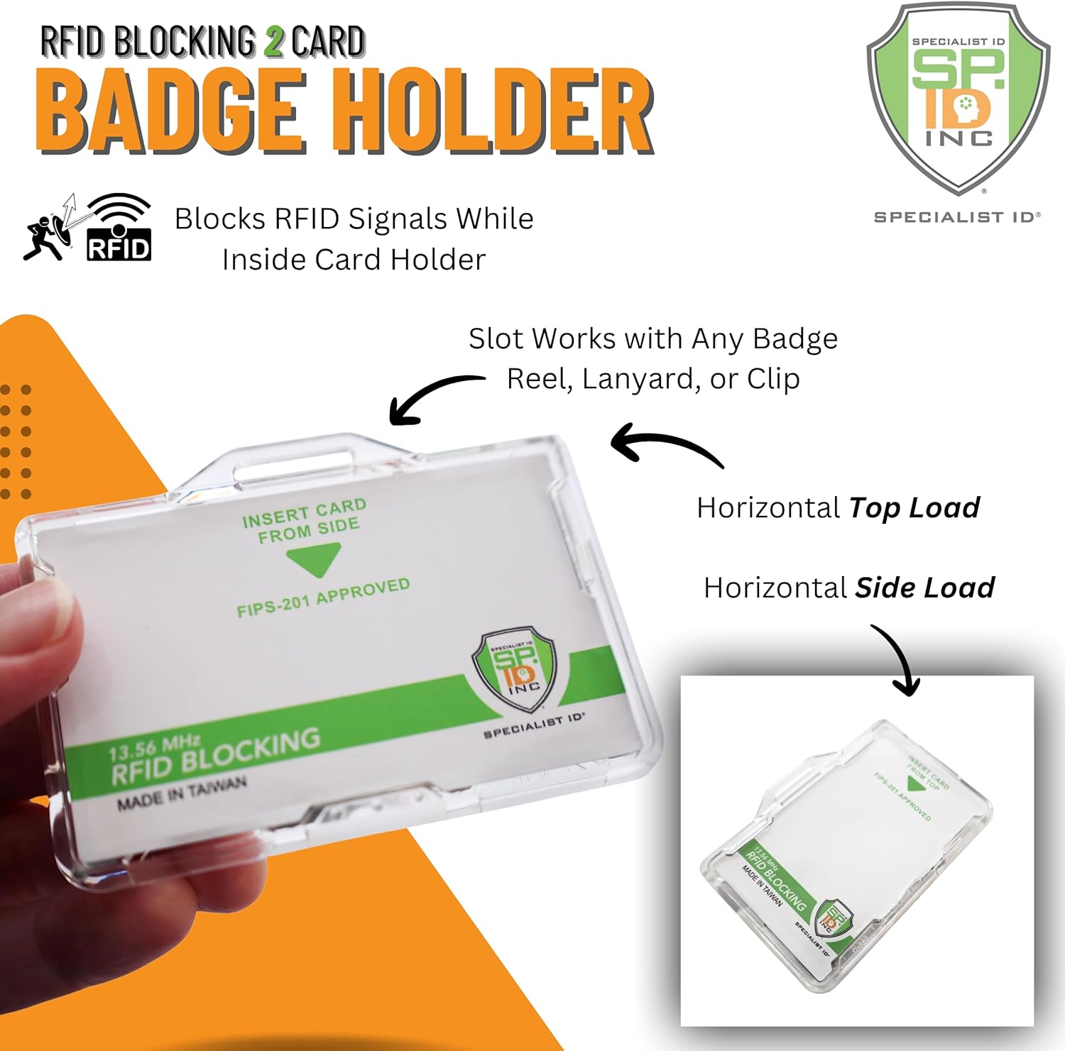 Bulk 20 Pack - SPECIALIST ID Horizontal RFID Blocking Badge Holder - Secure Dual ID Protector for CAC, TWIC, PIV, HSPD-12 Smart Cards - Durable Hard Plastic 2 Card Shielded Holder - RFID Case