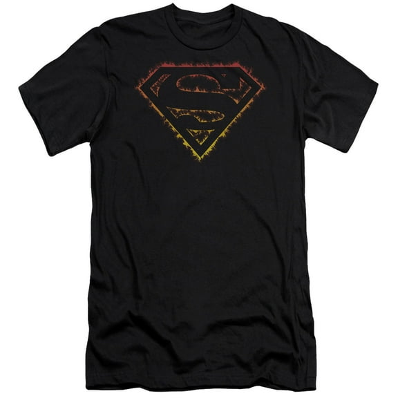 Superman Flame Outlined Logo Premium Adult Slim Fit 30/1 T-Shirt Black