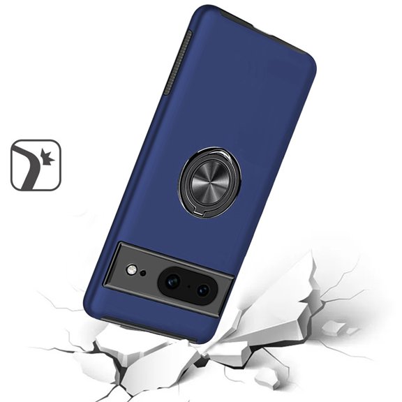 Designed for Google Pixel 9 (6.3 inch) Hybrid 360 Degree Rotatable Metal Invisible Ring Stand Holder Fit Magnetic Car Mount Slim Phone Case Cover [Blue]