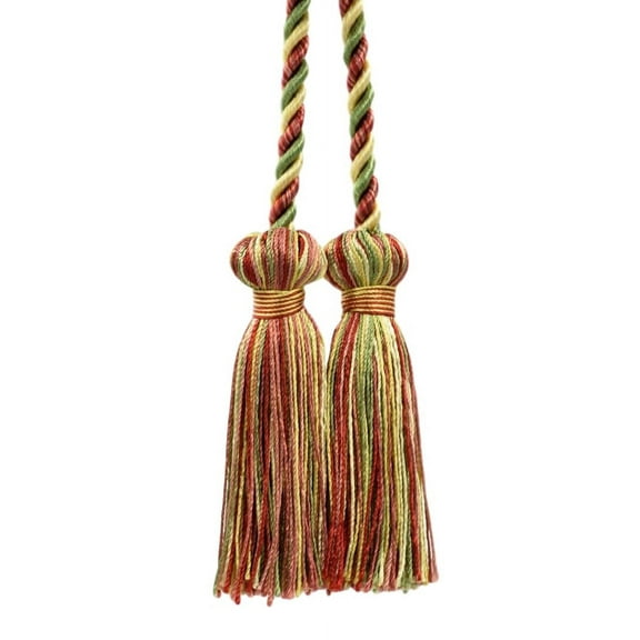 Decorative Double Tassel Curtain and Drapery Tieback / Holdback, 3" Tassel (7.5cm), 27" Spread (68.5cm) # CCT, Chili Pepper Gold #PRA2B (Light Gold, Light Red, Olive Green) Sold Individually
