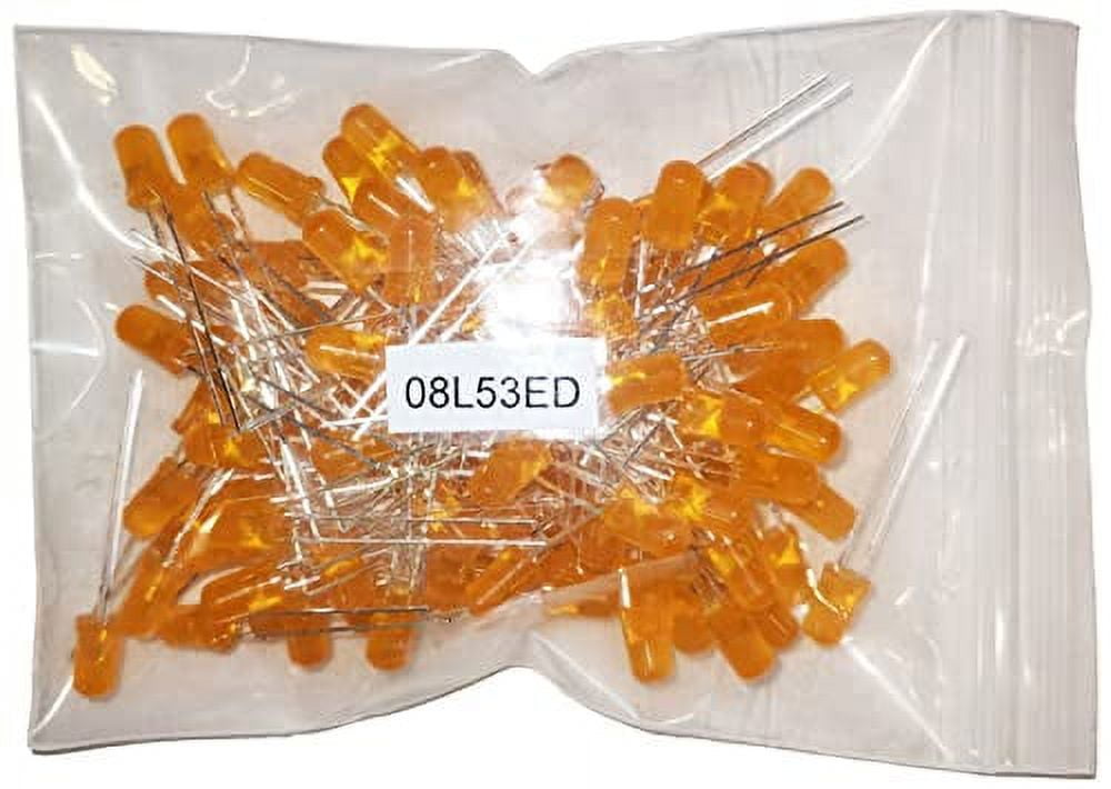 100 Pack Amber Orange Diffused Lens LEDs, 5mm Diameter Round Bulb, 2-Pin Light Emitting Diodes for DIY Hobby or Other Electronic Projects
