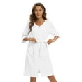thumbnail image 2 of Women Zipper Front House Coat Waffle Soft Dress Gown Short Sleeve Belt Robe Zip up Bathrobes Short Nightgown with Pockets, S-2XL, 2 of 7