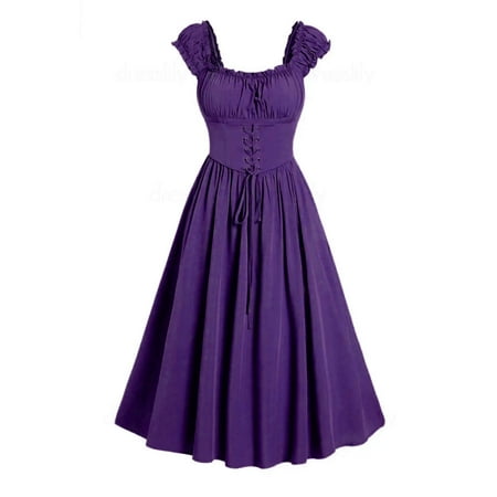 Corset Dress for Women Sleeveless Lace-Up Gothic Dress Renaissance A Line Pleated Swing Dresses Cottagecore Dress Solid Vintage Midi Dresses for Halloween/Cosplay/Theme Party