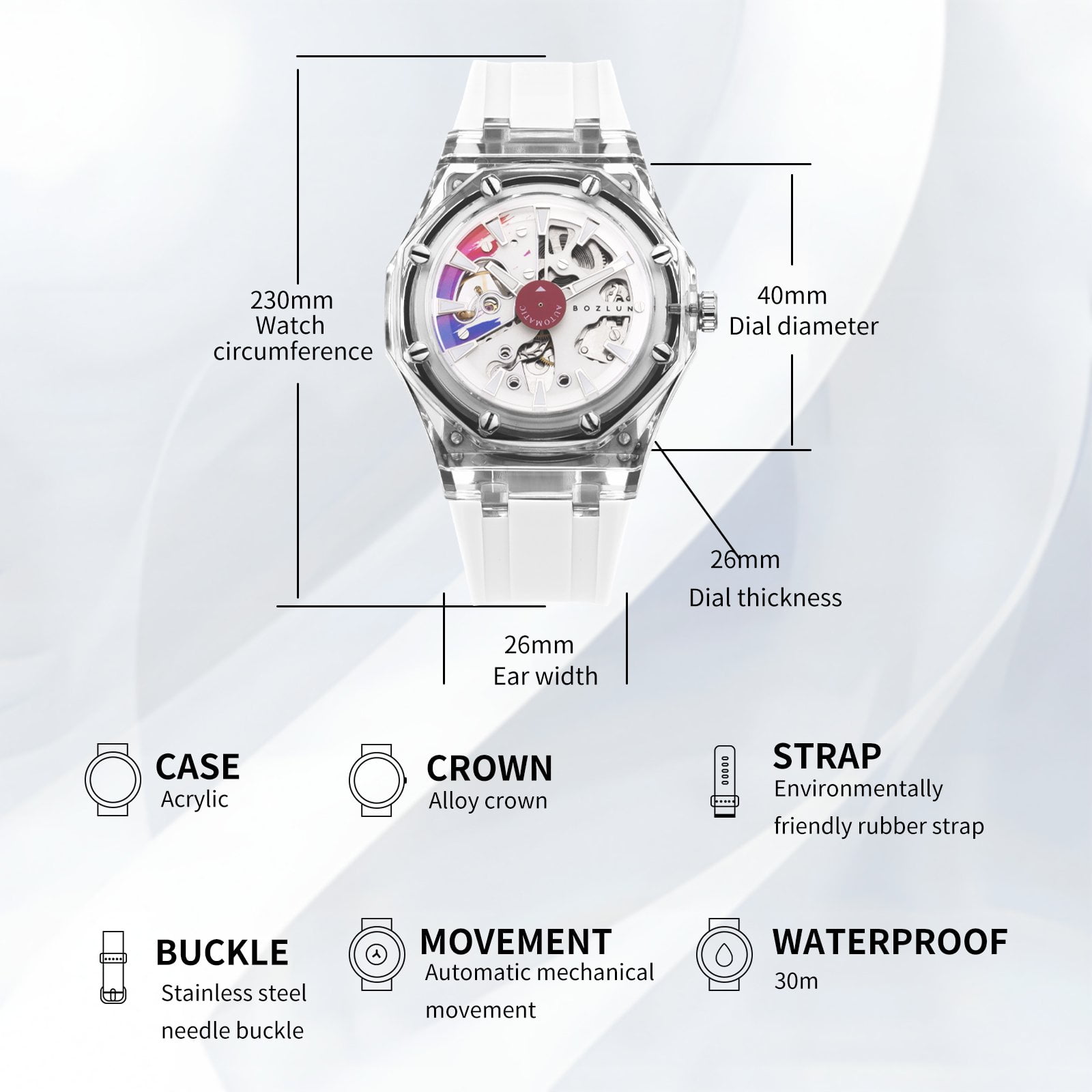 BOZLUN Watches for Men Skeleton Automatic Mechanical Watch Luxury Dress Stainless Steel Waterproof Luminous Wrist Watches