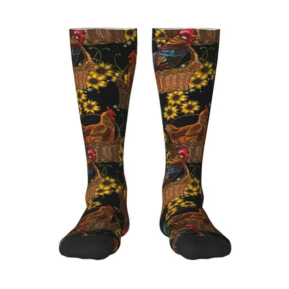 Honeii Embroidery Chicken Rooster Print Long Socks,Novelty Design Socks Gift for Men and Women,Crew Socks,Calf Socks