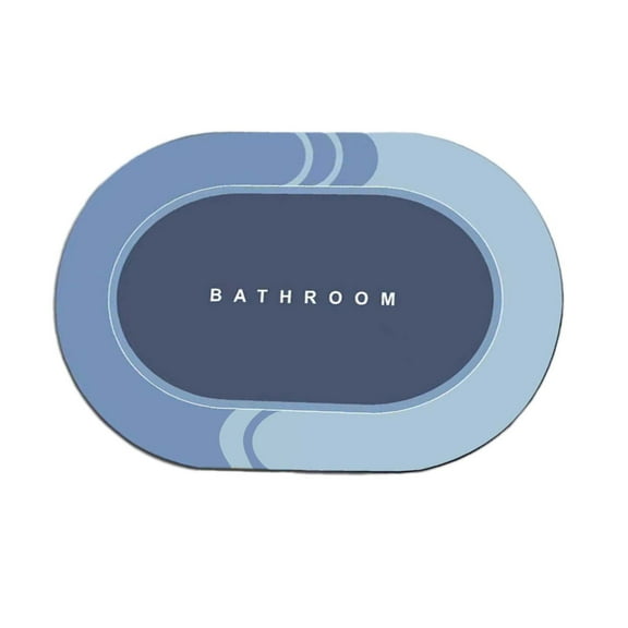PureCasa Polyester Quick Drying Floor Mats for Bathroom Bedroom, Non-Slip Water Absorbing Floor Rugs for Entrance, Home Decor Solid Color Floor Carpet Doormat, 16"x24", 1 Pack, Blue, Oval