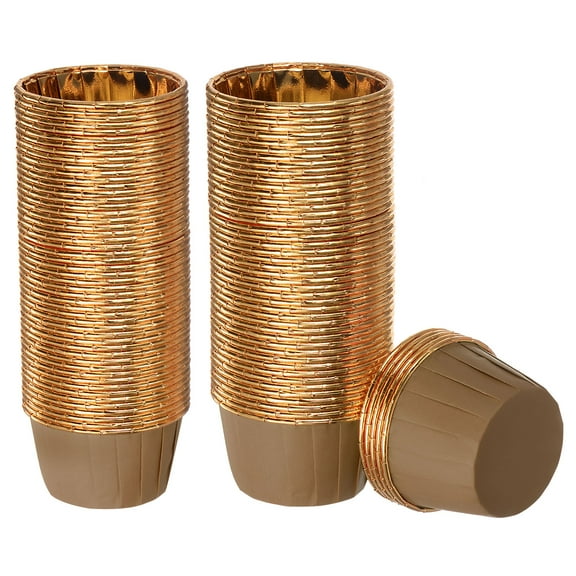 Uxcell Brown Gold Cupcake Cups, Aluminum Foil Standard Cupcake Liners 100 Pack