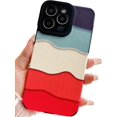 thumbnail image 2 of for iPhone 15 Pro Max Case,Cute Art Pattern Painted Bumper Full Camera Lens Protection Case for Women Girls,Colorful Wavy Printed Style Durable Anti-Bump TPU Shockproof Case,Colorful Red Waves, 2 of 17